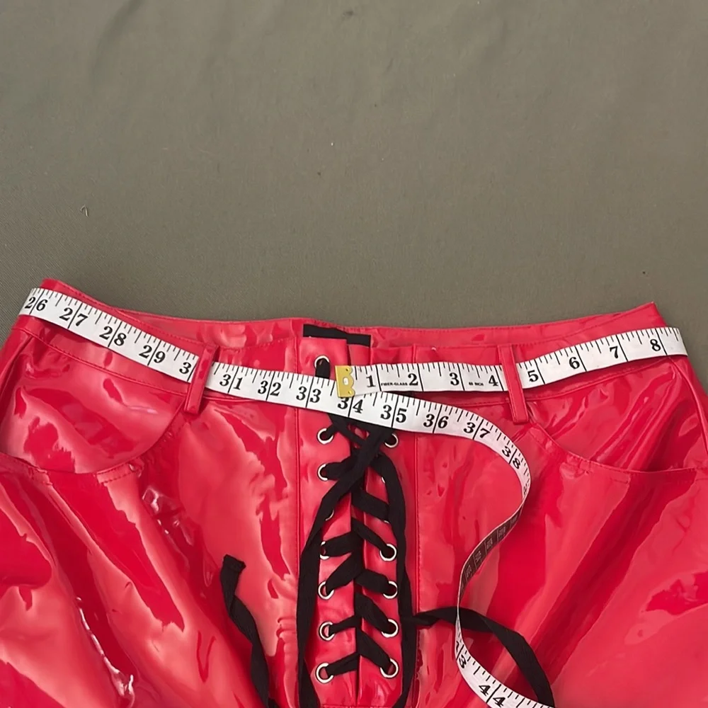 PRETTY little THING  metalic red color Hi-RISE  Size 14” Womens pants - Picture 8 of 15